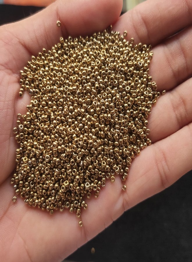 The Unique ® 222 Glass Seed Beads Or Sugar Beads Antique Gold Pack of 450 Grams for Embroidery Aari/Maggam Work, Also for Crafts & Jewellery. - Image 2